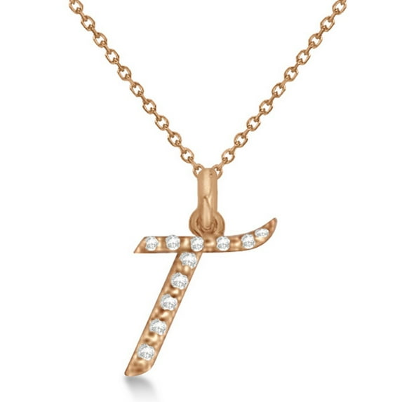 Personalized Diamond Script Letter Initial Necklace in 14k Rose Gold