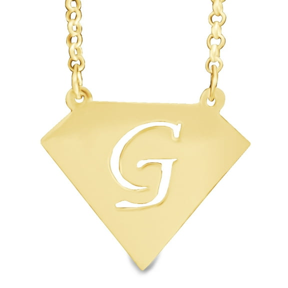 Personalized Diamond Shaped Script Initial Necklace in 14kt Gold Plated Sterling Silver