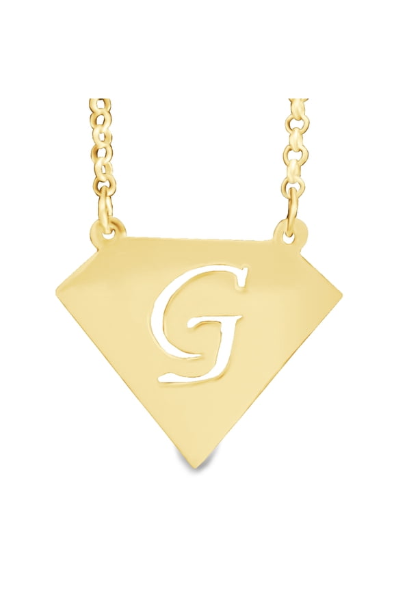 Personalized Diamond Shaped Script Initial Necklace in 14kt Gold Plated Sterling Silver