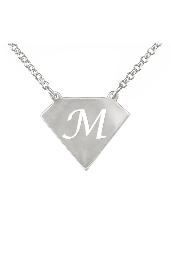 ♥ Personalized Diamond Shaped Script Initial Necklace in Sterling Silver