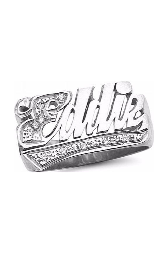 Personalized Diamond Shiny Name Ring - Unisex Script Style 12MM 14K Yellow or 14K 14K White Gold. Special Order, Made to Order. PLR091W