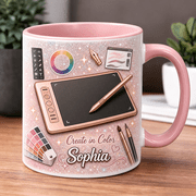 Personalized Digital Art Ceramic Coffee Mug, Pink Drawing Tablet Cup for Artists