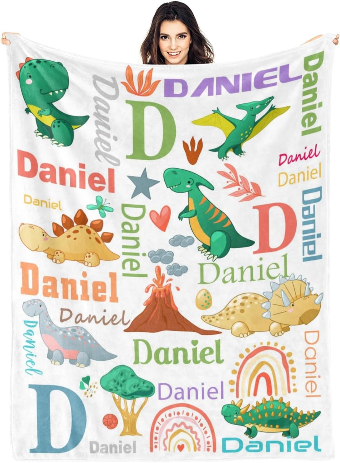 Personalized Dinosaur Blanket for Kids, Custom Dino Throw Blanket with Name for Boys and Girls, Toddler Bed, Room & Bedroom Decor, Unique Blankets for Children