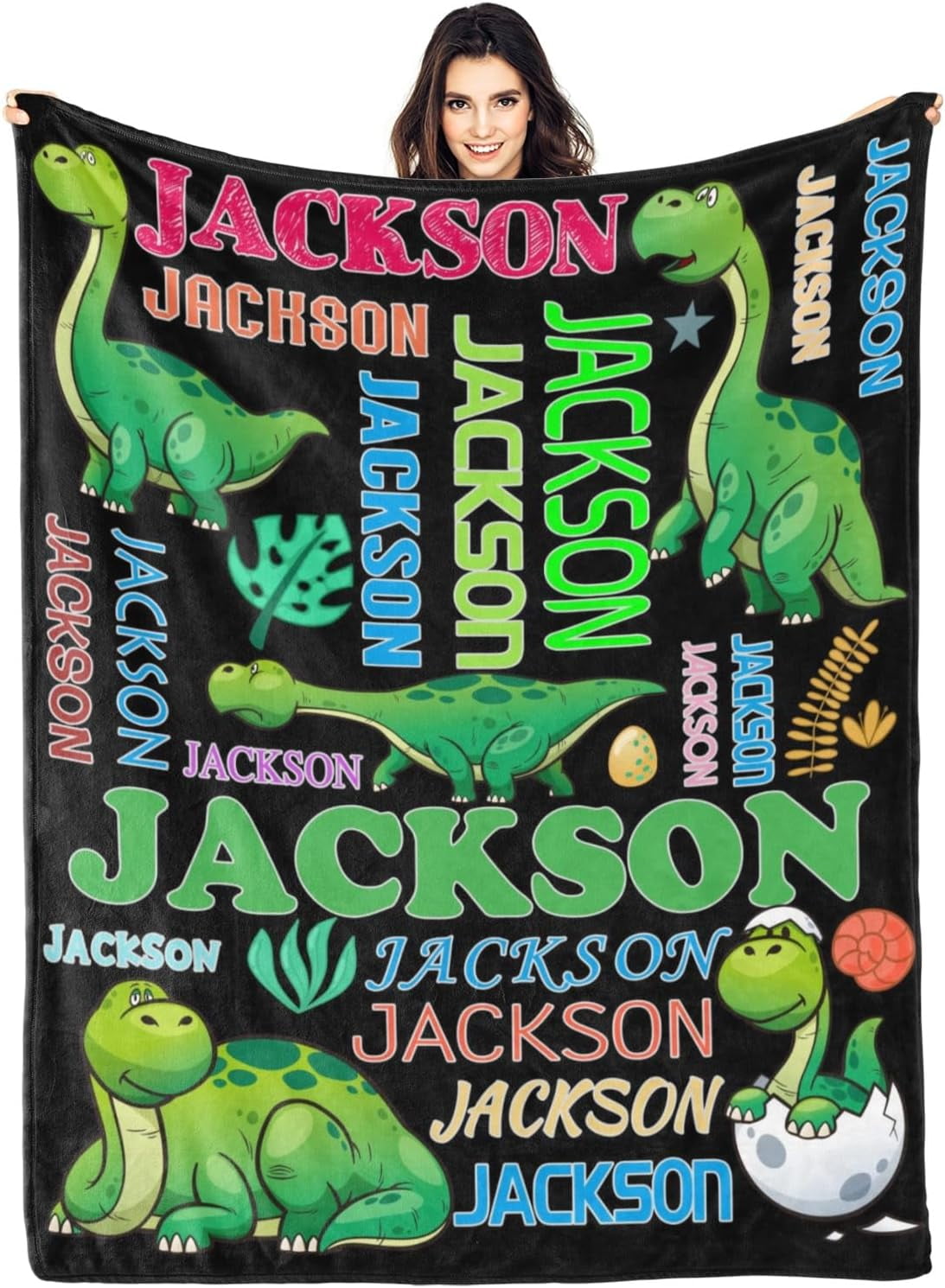 Personalized Dinosaur Blanket for Kids, Custom Dino Throw Blanket with Name for Boys and Girls, Toddler Bed, Room & Bedroom Decor, Unique Blankets for Children
