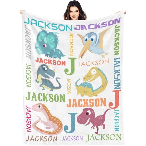 Personalized Dinosaur Blanket for Kids, Custom Dino Throw Blanket with Name for Boys and Girls, Toddler Bed, Room & Bedroom Decor, Unique Blankets for Children