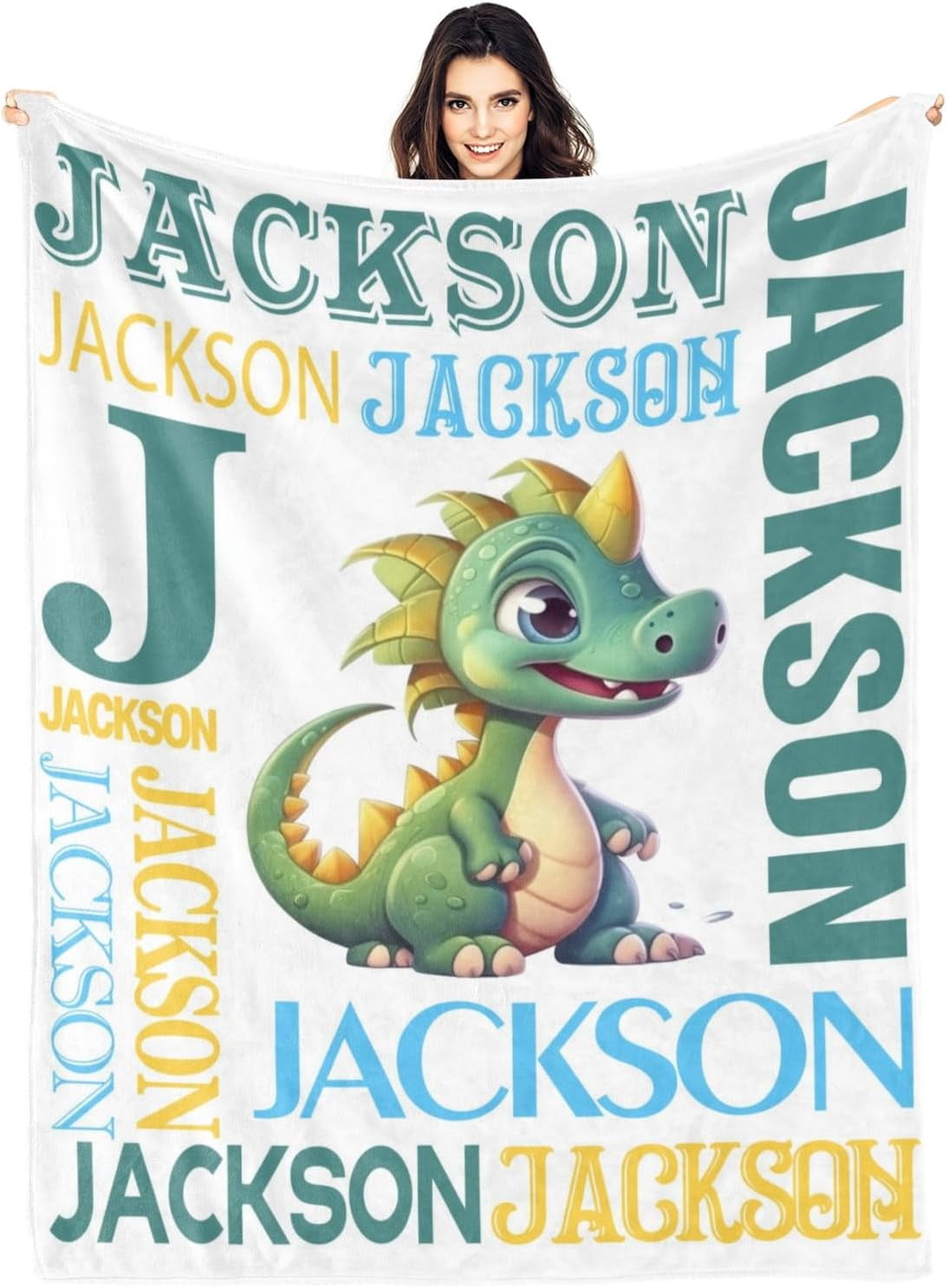 Personalized Dinosaur Blanket for Kids, Custom Dino Throw Blanket with Name for Boys and Girls, Toddler Bed, Room & Bedroom Decor, Unique Blankets for Children