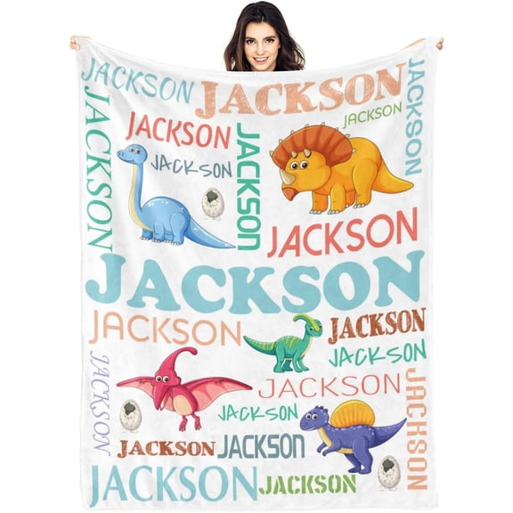 Personalized Dinosaur Blanket for Kids, Custom Dino Throw Blanket with Name for Boys and Girls, Toddler Bed, Room & Bedroom Decor, Unique Blankets for Children