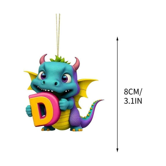 Personalized Dinosaur Christmas Ornament 26 Letters Hanging Pendant Ornaments Plastic Initial Monogram Xmas Tree Decorations with Hanging Rope Unique Customized Funny Gift for Kids