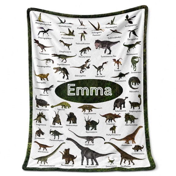 Personalized Dinosaur Fleece Blanket, Custom Name 3D Print Polyester Throw, 280gsm Soft Blanket for Kids, 30x40 to 60x80 In