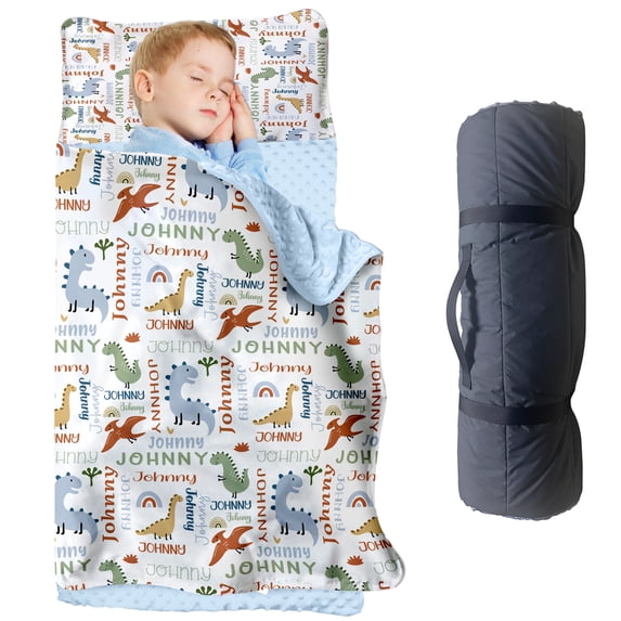 Personalized Dinosaur Sleeping Bag for Toddlers - Custom Name Slumber Bag and Nap Mat, Soft and Cozy Dino Toddler Nap Mat for Daycare and Preschool, Ideal for Dino Lovers and Fun Naptime Adventures