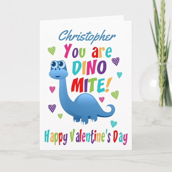 Personalized Dinosaur Valentines Day Card for Kids  You are DINO-MITE!  Customizable Name, Fun & Colorful Design  Perfect for Childrens Valentine's Celebrations