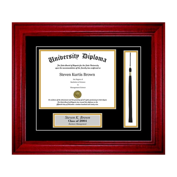 Personalized Diploma Frame with Tassel and Double Matting for 14" x 11" Tall Diploma with Cherry 2" Frame