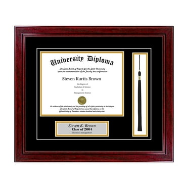 Personalized Diploma Frame with Tassel and Double Matting for 8.5" x 11" Tall Diploma with Cherry 1.5" Frame