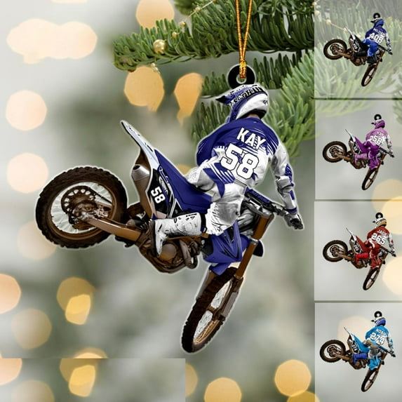 Personalized Dirt Bike Acrylic Ornament, Dirt Bike Christmas Ornament 2025, Dirt Bike Player Ornament, Dirt Bike Tree Decor, Motocross Dirt Biker Ornaments for Christmas Tree (Style 4) - 3594 (Blue)