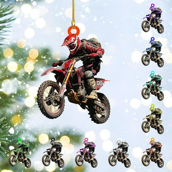 Personalized Dirt Bike Acrylic Ornament, Dirt Bike Christmas Ornament 2025, Dirt Bike Player Ornament, Dirt Bike Tree Decor, Motocross Dirt Biker Ornaments for Christmas Tree (Style 5) - 3595 (Green)