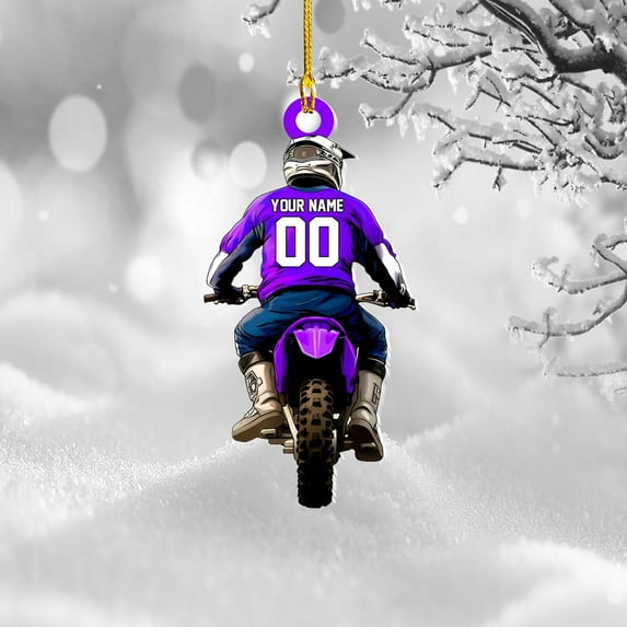 Personalized Dirt Bike Acrylic Ornament, Dirt Bike Christmas Ornament 2025, Dirt Bike Player Ornament, Dirt Bike Tree Decor, Motocross Dirt Biker Ornaments for Christmas Tree (Style 2) - 3593 (Purple)