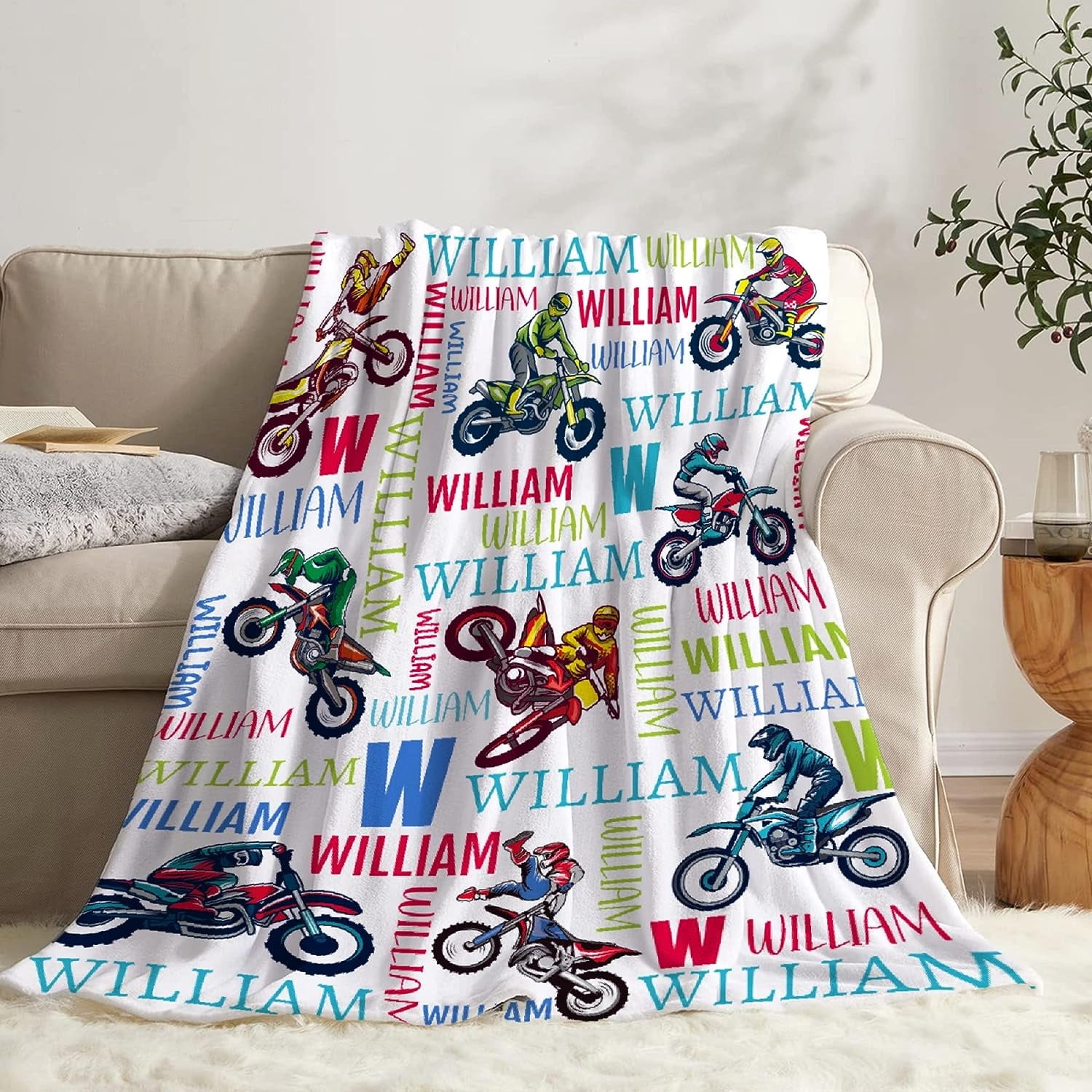 Personalized Dirt Bike Blanket Blanket for Boys, Custom Motorcycle Blankets for Girls, Dirt Bike