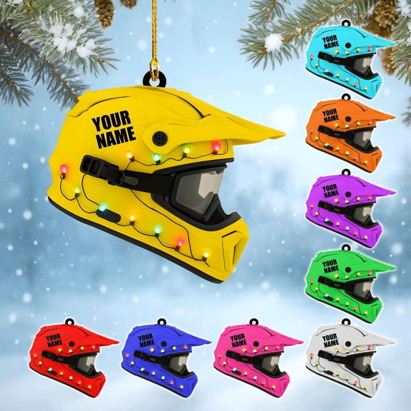Personalized Dirt Bike Helmet Ornament , Custom Name Acrylic Motocross Gift with Lights , Christmas Tree Decor for Rider or Fan