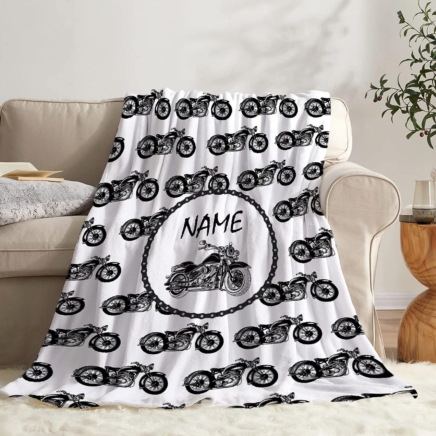 Personalized Dirt Bike Motorcycle Blanket for Boys, Custom Motorcycle