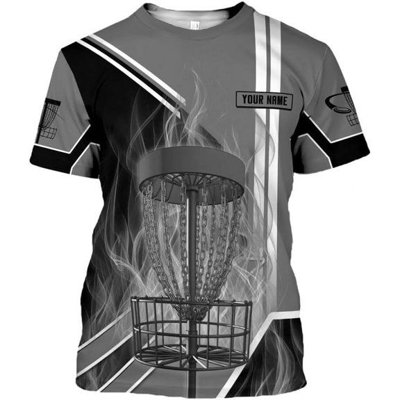 Personalized Disc Golf T-Shirt 3D All Over Printing S-5XL, Disc Golf Shirts for Men, Mens Disc Golf Tee Shirt (Grey, M)