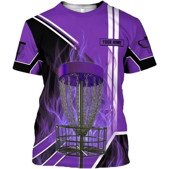 Personalized Disc Golf T-Shirt 3D All Over Printing S-5XL, Disc Golf Shirts for Men, Mens Disc Golf Tee Shirt (Purple, M)