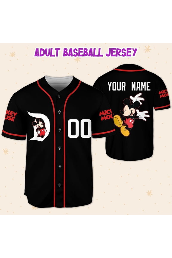 Personalized Disney Mickey Funny Black And Red Baseball Jersey - Wondermento