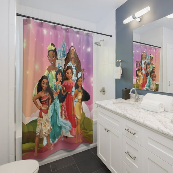 Personalized Disney Princess Shower Curtain, Custom Black Ariel Tiana Bathroom Decor, Disney Lovers, Princess Gift For Daughter Birthday