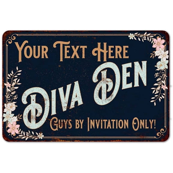 Personalized Diva Den Sign Your Name She Shed Shack Signs Victorian Tin Wall Dcor Art Decorations Plaque Her Vintage Blue Babe Cave Gift 8x12 Metal 108120109001