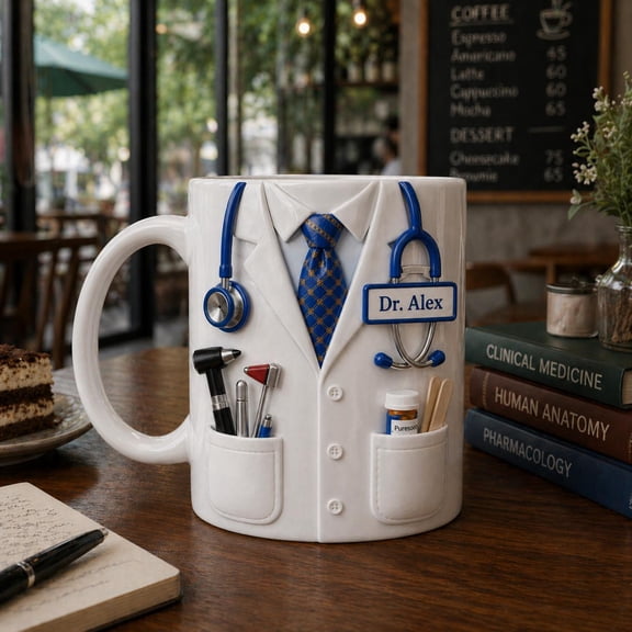Personalized Doctor Mug, Custom Name Dr Coffee Cup, Medical Coat Stethoscope Mug, Gift for Doctor, Nurse Gift, Healthcare Worker Mug