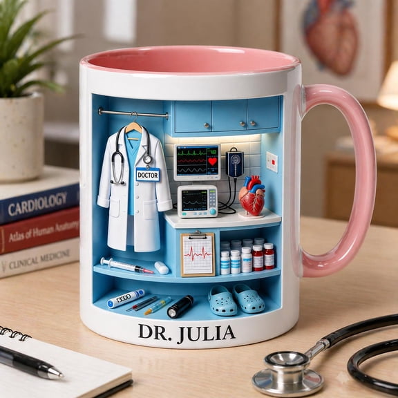 Personalized Doctor Mug Gift, Custom Name Medical Coffee Cup, Stethoscope Scrubs Design, Gift for Doctor Her