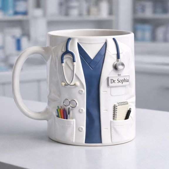 Personalized Doctor Mug Gift, Custom Name Medical Coffee Cup, Stethoscope Scrubs Design, Gift for Doctor Her