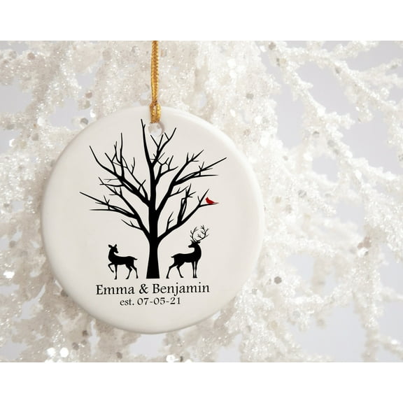 Personalized Doe & Buck Ceramic Ornament – Deer Couple “His & Hers” Christmas Keepsake
