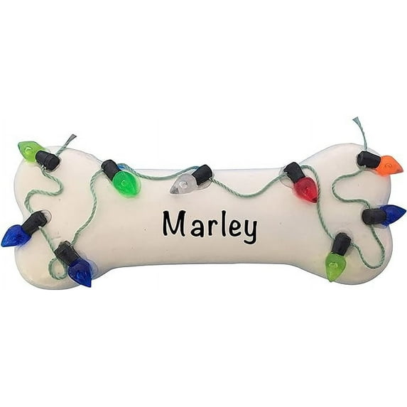 Personalized Dog Christmas Ornaments 2023 - Fast & Free 24h Customization – White Dog Bone with Lights Christmas Decorations with Name - Comes Gift-Wrapped