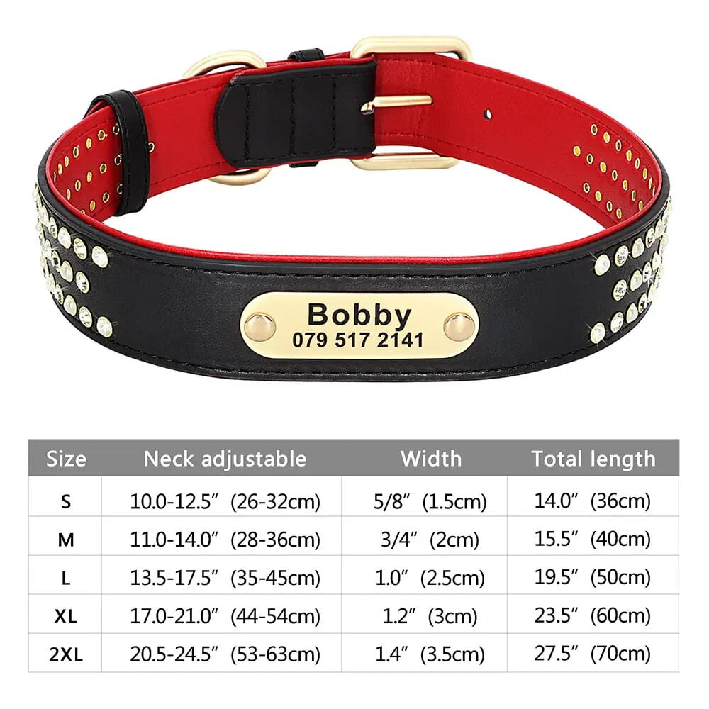 Personalized Dog Collar Bling Rhinestone Leather Pet Collars For Small Medium Large Dogs