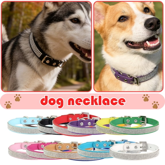 Personalized Dog Collar with Crystals and Diamonds - Adjustable Glitter Sparkling Soft Suede Pet Collar for Small Medium Large Dogs, Dazzbling Shiny Designer Puppy Collar Gift (1 Count)