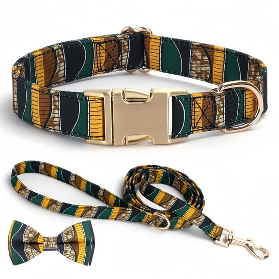 Personalized Dog Collar & Leash Set with Bow - Customizable, Anti-Loss Floral Print, Secure Metal Buckle for Small, Medium, Large Dogs