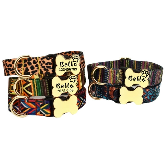 Personalized Dog Collar Paw Print with Name & Phone Engraved on Rose Gold Metal Buckle for Large Medium Boy Girl Dogs for Valentines - Style 3 Size S