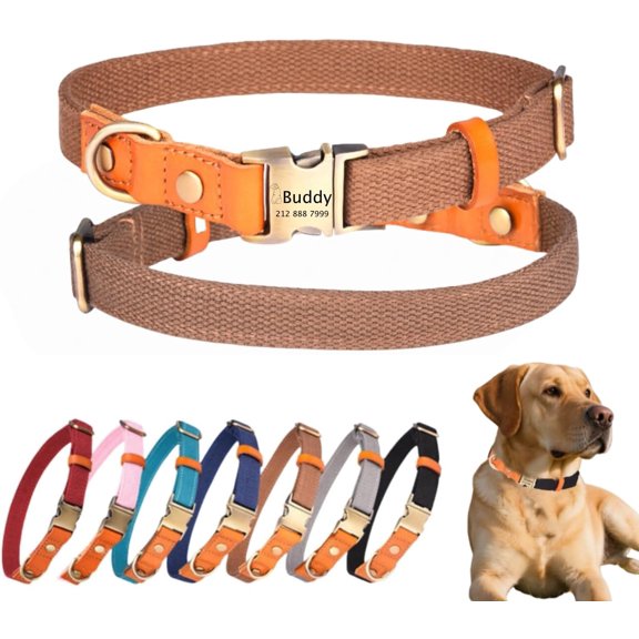 Personalized Dog Collars Custom with Name & Pattern Adjustable Nylon Leather Collar with Metal Buckle for Small Medium Large Dogs Engraved Phone Number Lightweight & Comfortable Scratch-Proof
