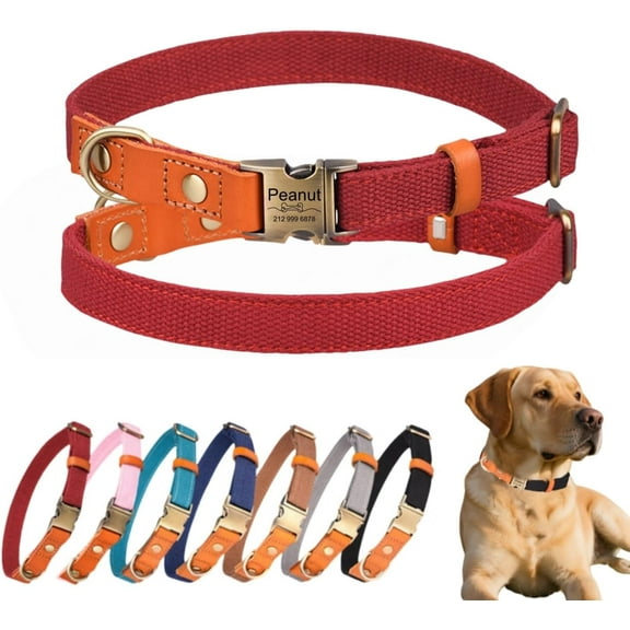 Personalized Dog Collars Custom with Name & Pattern Adjustable Nylon Leather Collar with Metal Buckle for Small Medium Large Dogs Engraved Phone Number Lightweight & Comfortable Scratch-Proof