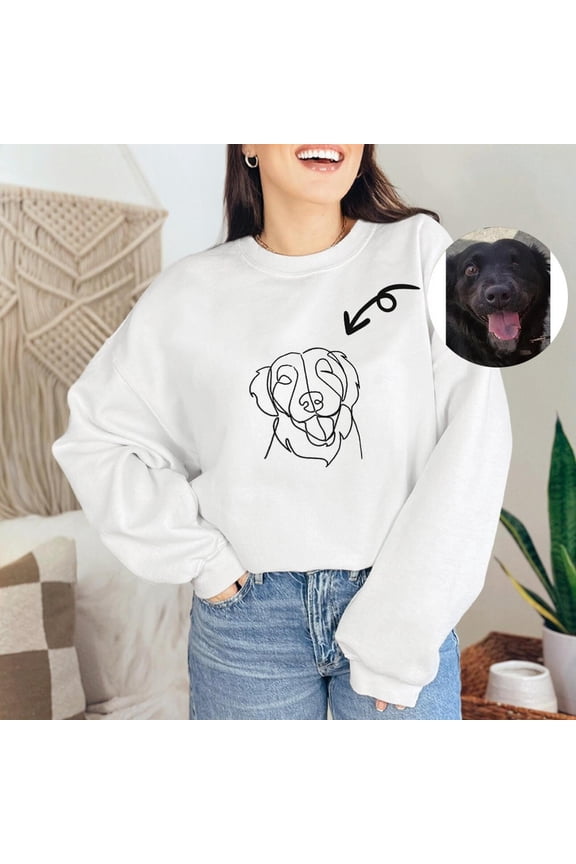 Personalized Dog Face Outline Embroidered Sweatshirt Custom for Pet Lovers, Custom Embroidered Sweatshirt