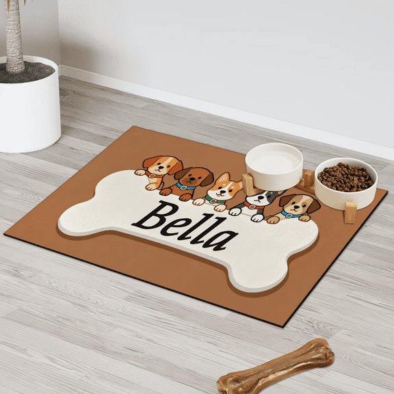 Personalized Dog Food Mat with Name,Non Slip Custom Pet Feeding mats,Absorbent Dog Mat for Food and Water 16x24in
