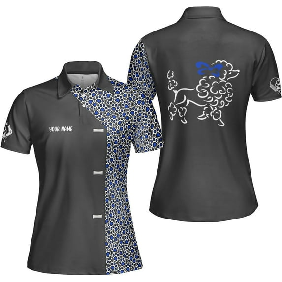 Personalized Dog Grooming 3D Polo Shirt Custom Pet Spa, Cute Pet Grooming Summer Uniform Polo Shirt for Women (Blue, M)