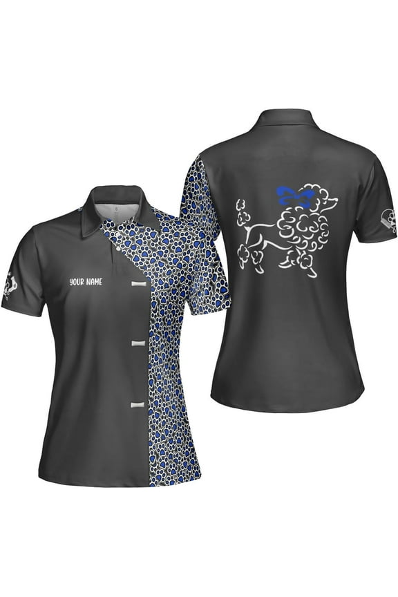 Personalized Dog Grooming 3D Polo Shirt Custom Pet Spa, Cute Pet Grooming Summer Uniform Polo Shirt for Women (Blue, S)