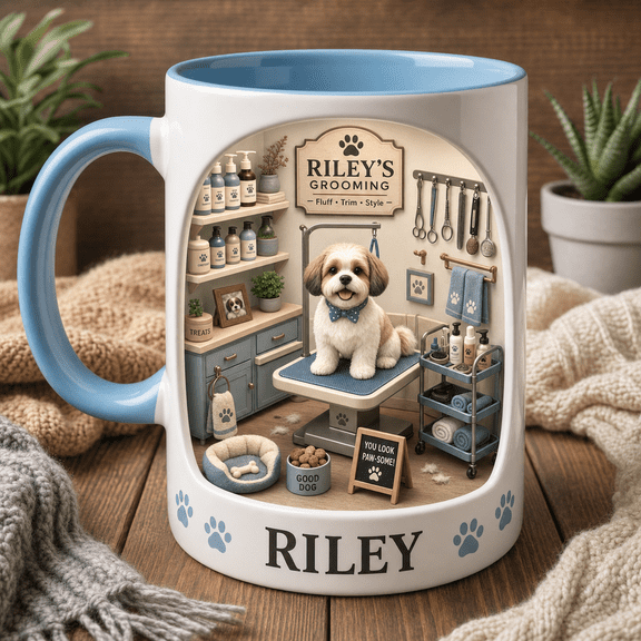 Personalized Dog Grooming Mug Custom Name Cozy 3D Groomer Gift Coffee Cup