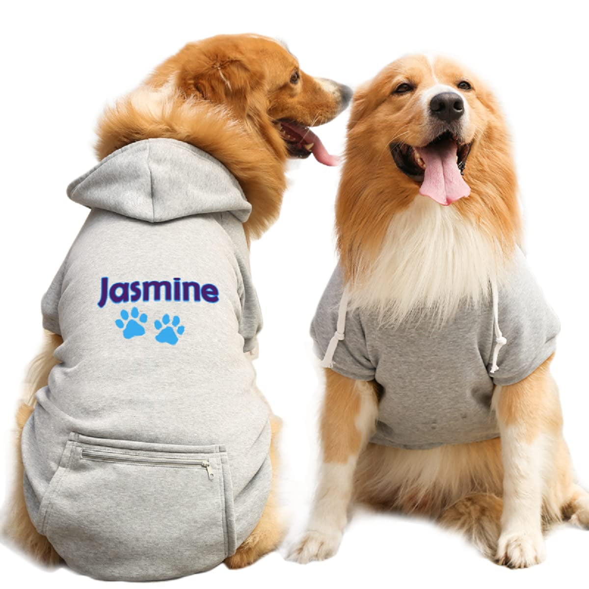Personalized Dog Hoodie Stylish Custom Dog Shirt with Dog s Name and Paws Grey Cotton Hooded Dog Sweatshirt with Pockets 3X Large