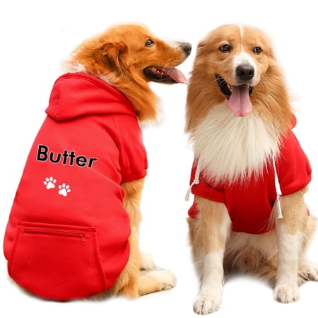 Personalized Dog Hoodie - Stylish Custom Dog Shirt with Dog's Name and Paws - Red Cotton Hooded Dog Sweatshirt with Pockets - 2X-Large