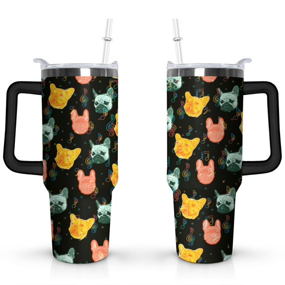 Personalized Dog Lover Gift Idea - 40oz Insulated Tumbler with Straw for Women - Non-Slip Handle Coffee Travel Cup