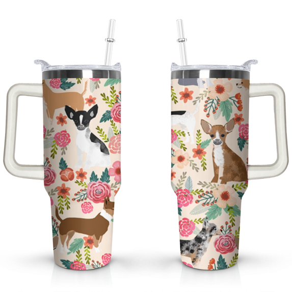 Personalized Dog Lover Gift Idea - 40oz Insulated Tumbler with Straw for Women - Non-Slip Handle Coffee Travel Cup