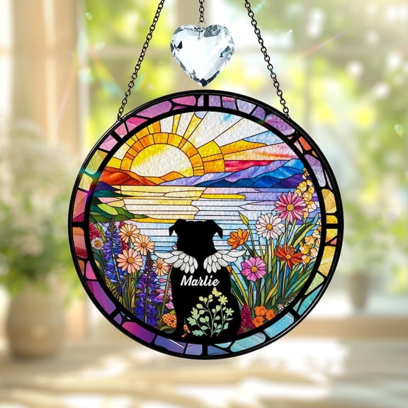 Personalized Dog Memorial Crystal Suncatcher – Custom Pet Portrait Glass Window Hanging Ornament, Pet Loss Gift & Cat Remembrance Keepsake