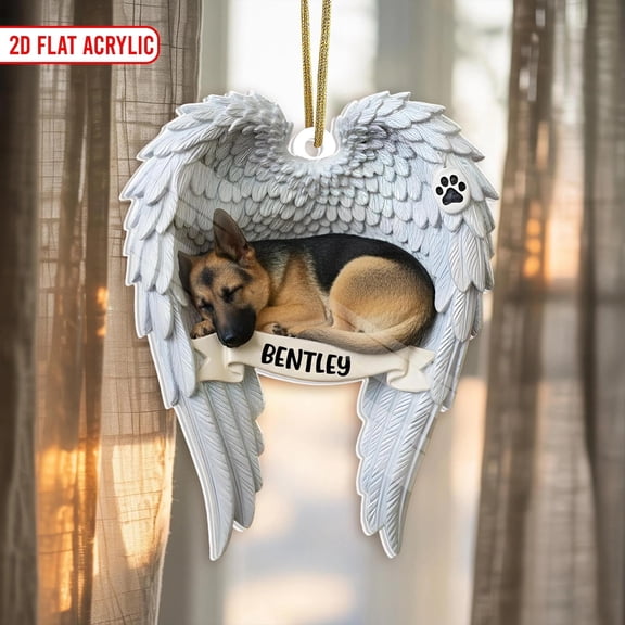 Personalized Dog Memorial Ornament , Custom Pet Loss Gift Acrylic Angel Wings with Photo & Name, Remembrance Christmas Tree Keepsake